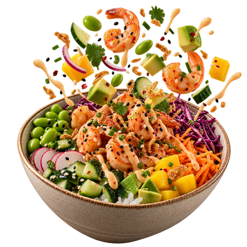 Poké con gamba crujiente