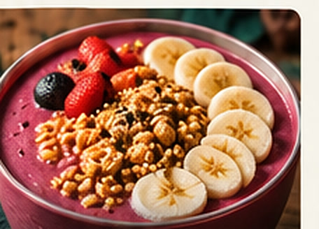 Açaí bowl con fruta, coco y muesli