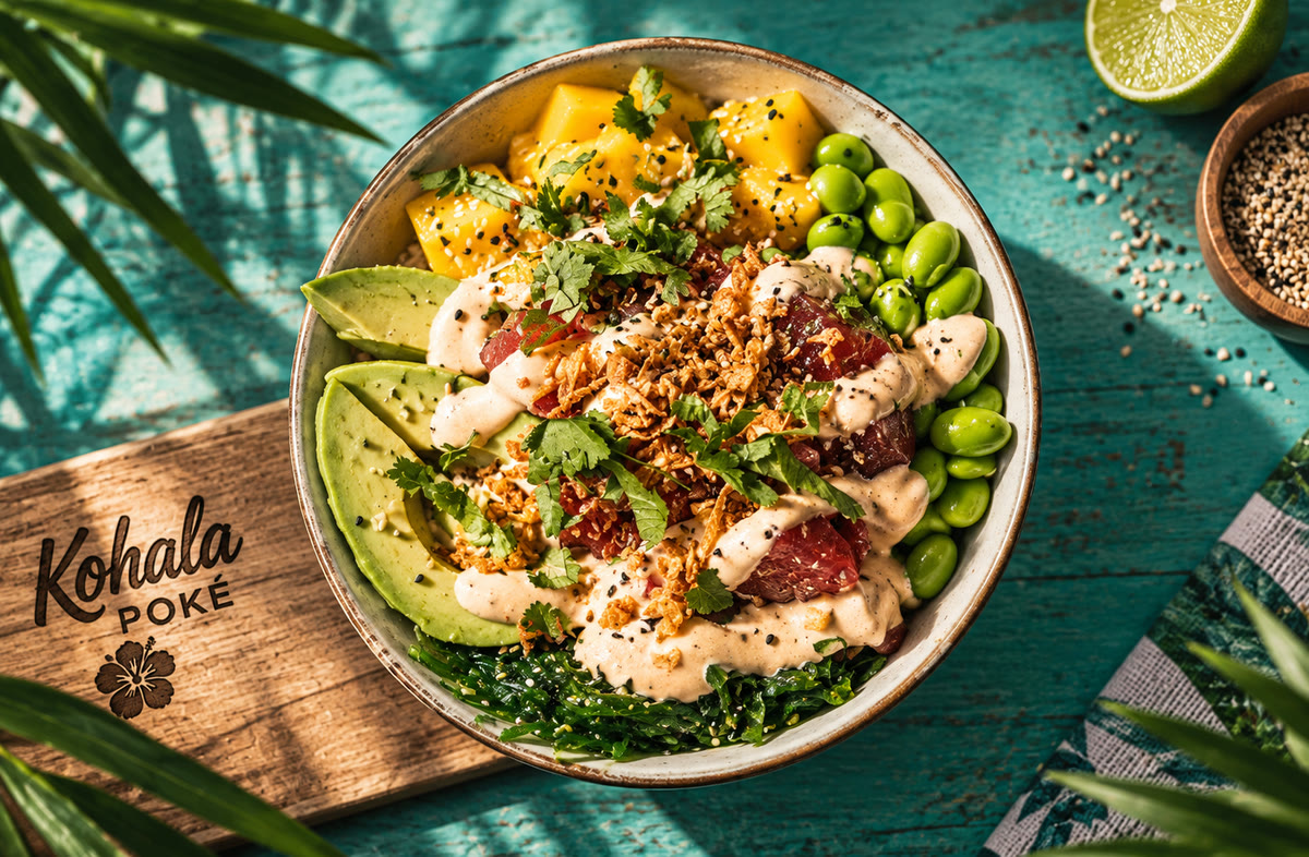 Poké Kohala con atún rojo, mango y edamame